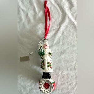 RAZ Imports Eric Cortina Elegant Holly Santa Glass Ornament Red White Christmas